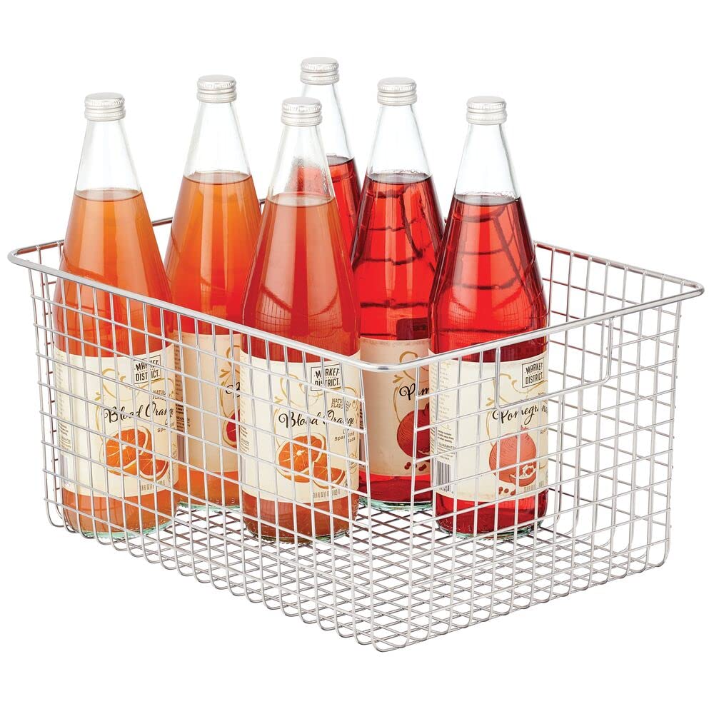 mDesign Metal Wire Food Organizer Storage Bins with Handles Silver 08345MDK