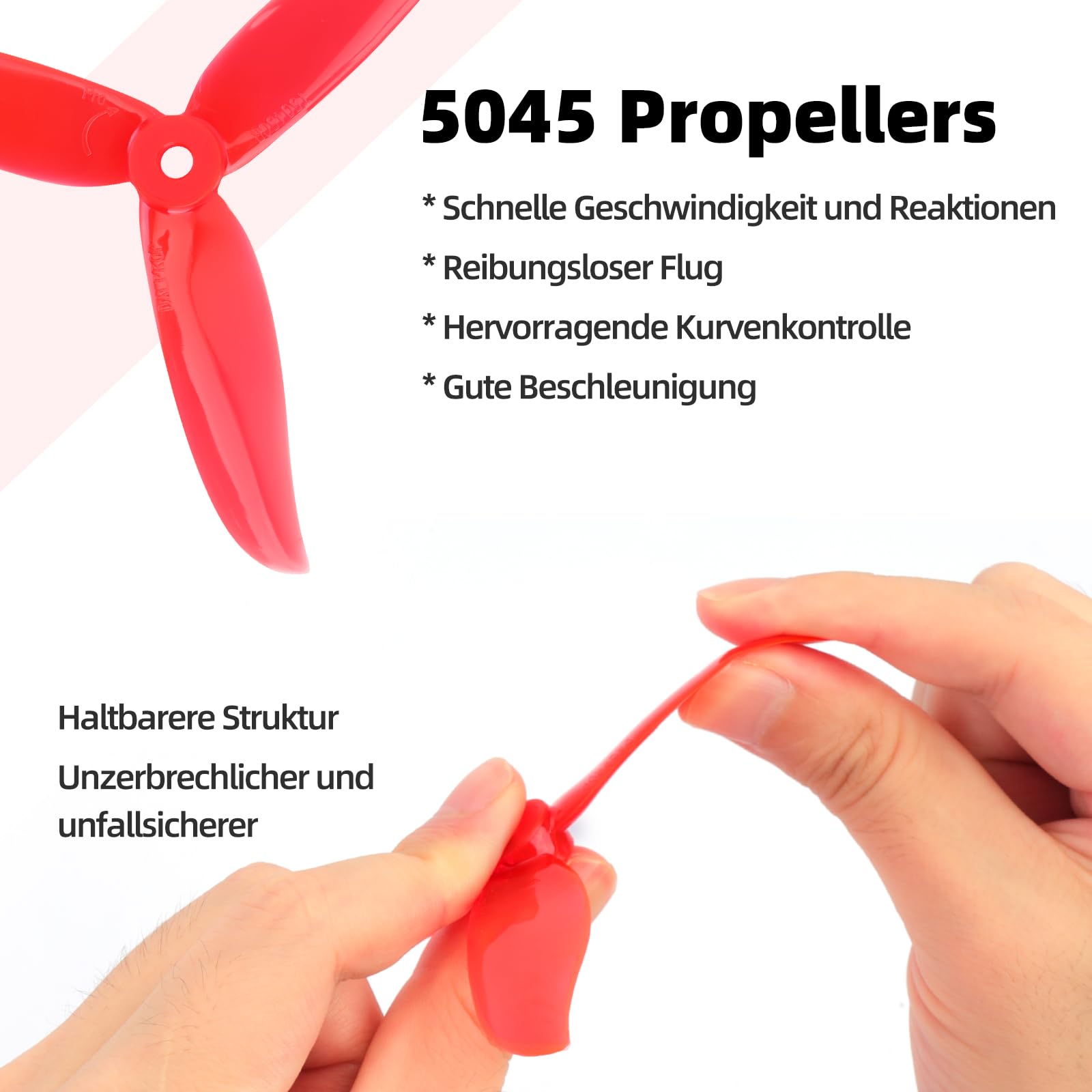 12 hélices 5045 de 3 palas, 12,7 cm (5 pulgadas), Tri Blade Props para motores sin escobillas 2204 2205 2206-2306 FPV Racing Drone Quadcopter (rojo transparente, negro, azul transparente)