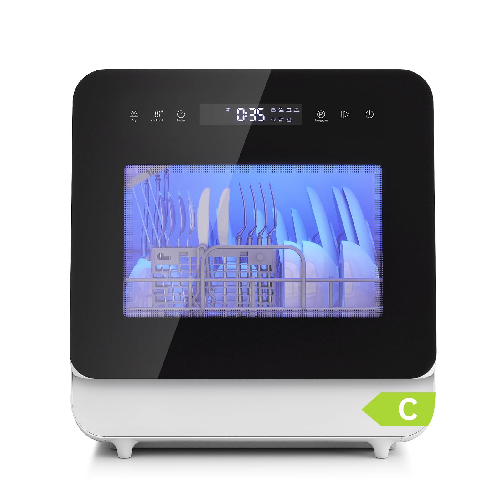 Mini Geschirrspüler 3 Gedecke Tischgeschirrspüler 5L Wassertank 6+1 Programme PTC Touch Control 24h Timer Kindersicherung