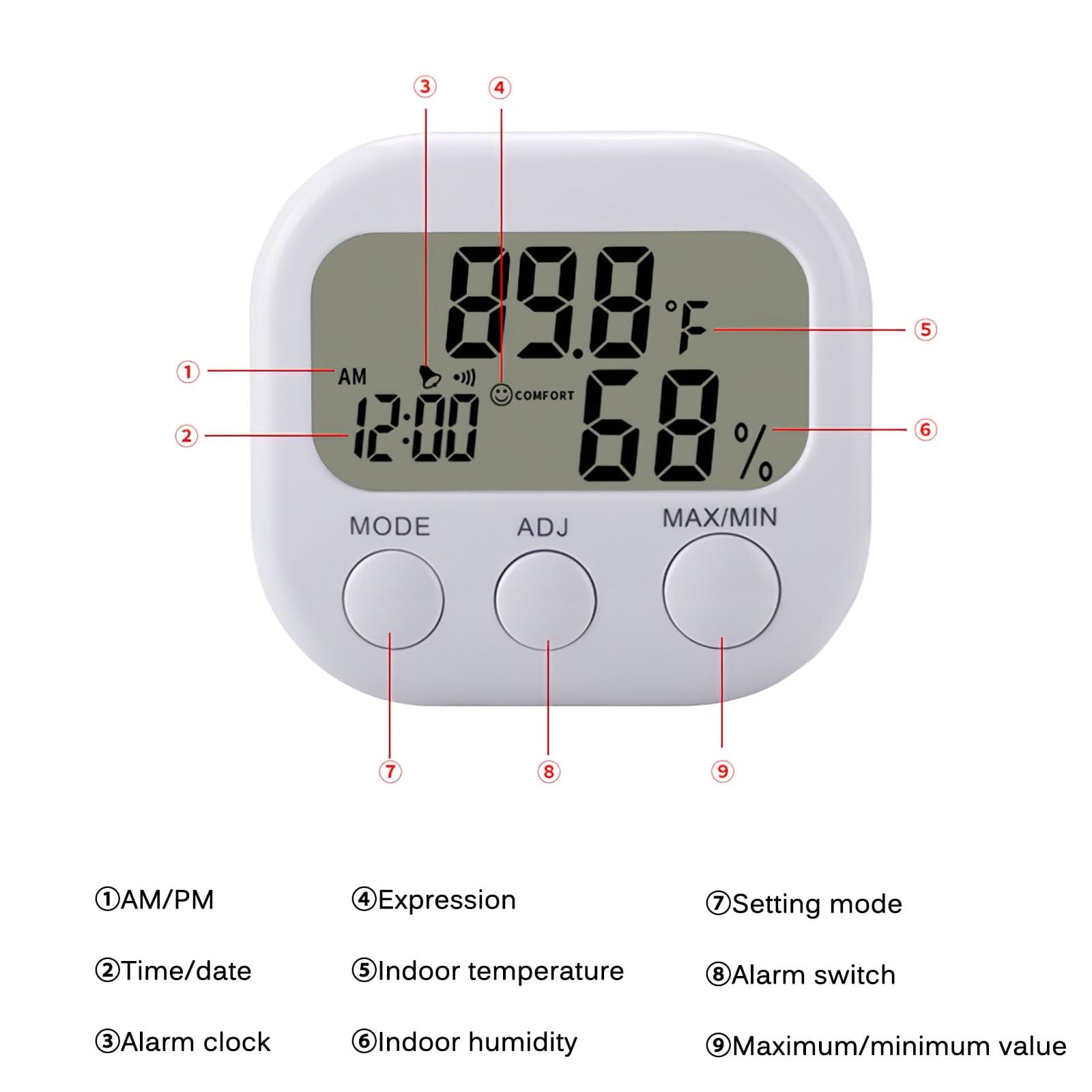 Digital LCD Indoor Thermometer Humidity Hygrometer Temperature Moisture Meter TA638 Clock Indoor Temperature Monitor With LCD Display For Perfect For Use In The Office Or At Home 2