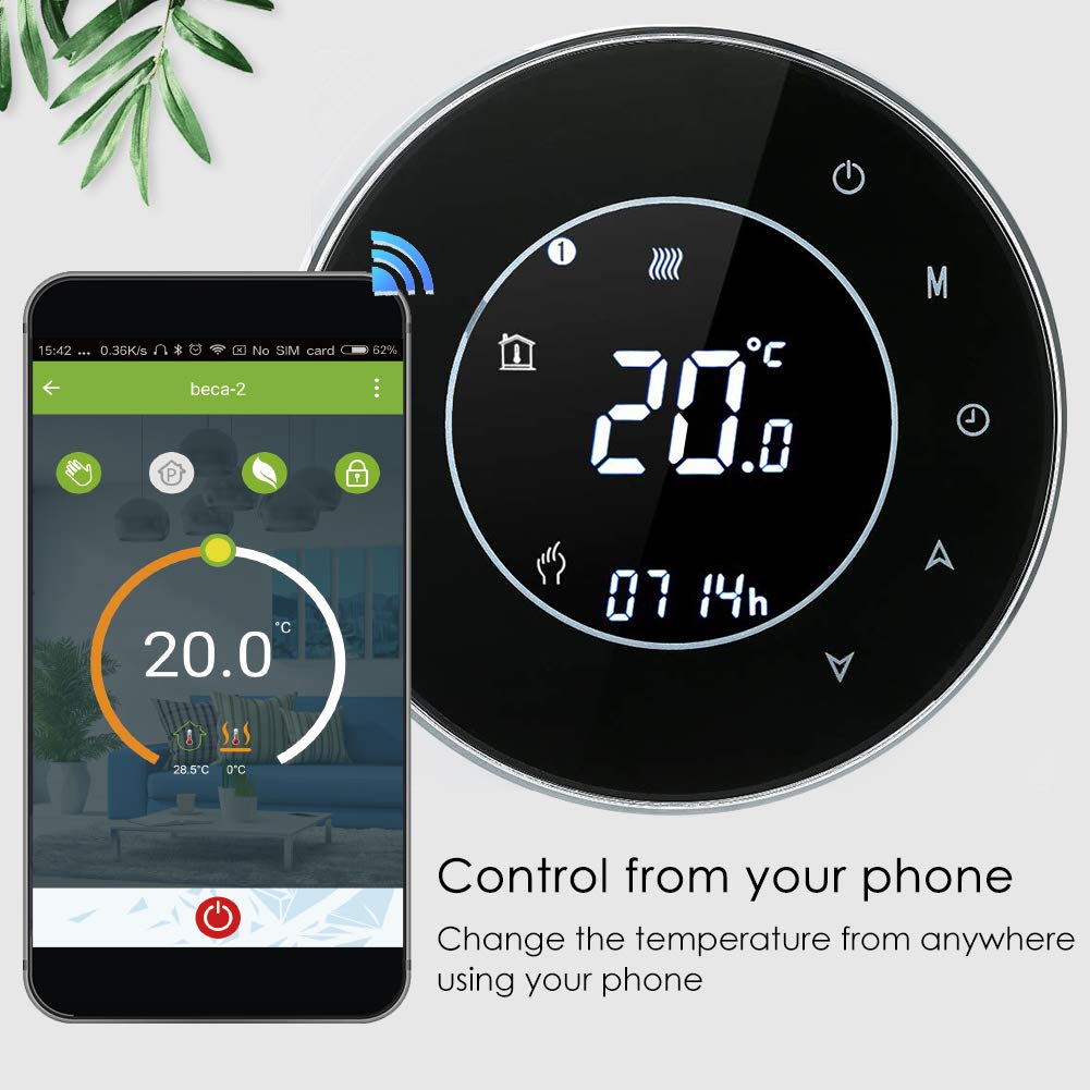 Termostato Wifi Smart Compatibile Alexa Google Home-Termostato Intelligente per Riscaldamento dell'acqua，Termostato Wireless Digitale Cronotermostato da Parete,Interruttore Touch 5A
