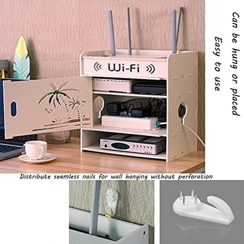 Scatola portaoggetti per router Supporto per router WiFi Supporto per mensola a muro galleggiante senza punzonatura Router WiFi Scatola per cavi regolabile per casa e ufficio