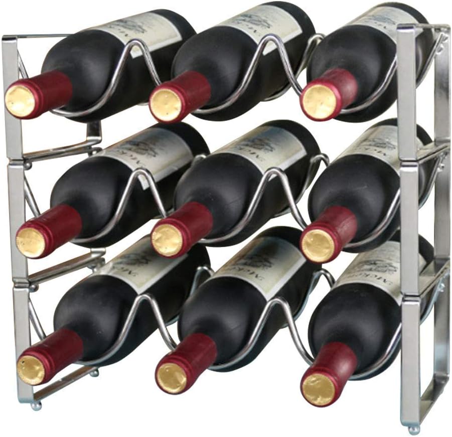 Stackable Wine Rack Countertop Wine Holder - Classic Style Storage Shelf for Bar Wine Cellar Basement Cabinet Pantry- Metal (Silver)