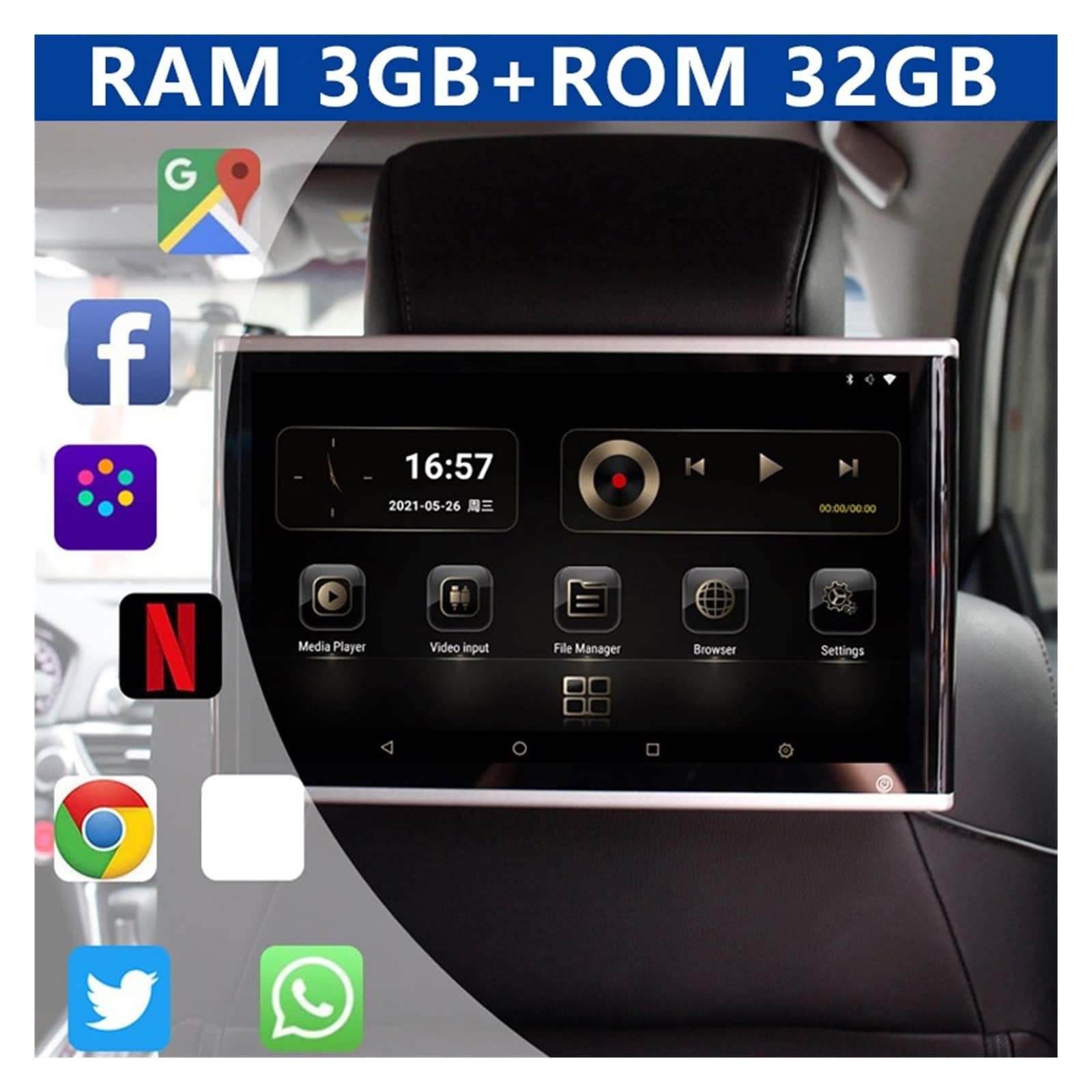 Auto Poggiatesta Monitor 3 + 32GB 13. Pollici Multifunzione Tablet Touch Screen 1080P Video Movie Player Film per bambini(1 PCS Silver 11.6)