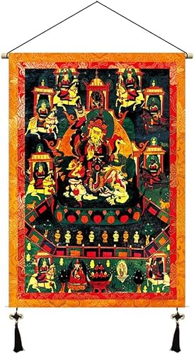VHKJewE Thangka God Of Wealth Tapestry, with Tassels Tibetan Fabric Tapestries, Classic Wear Wooden Lanyard Design(4)