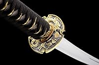 Vista 4 de Espada Katana Tradicional Forjada a Mano con Templado de Calor/Arcilla Verdaderas Katanas de Acero al Carbono 1060/1095 T10, Afilar, Espiga