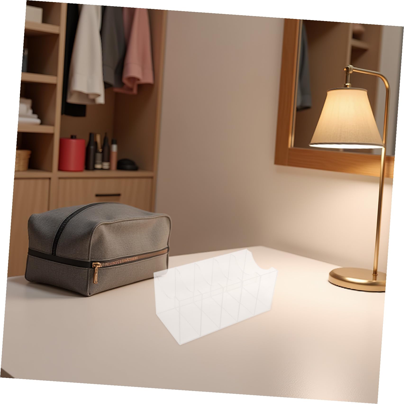 Boîte de Rangement Acrylique 5 Compartiments pour Ceintures et Cravates, Organiseur Transparent pour Tiroir de Dressing, Protection Anti-poussière, Lot de 2 Pièces