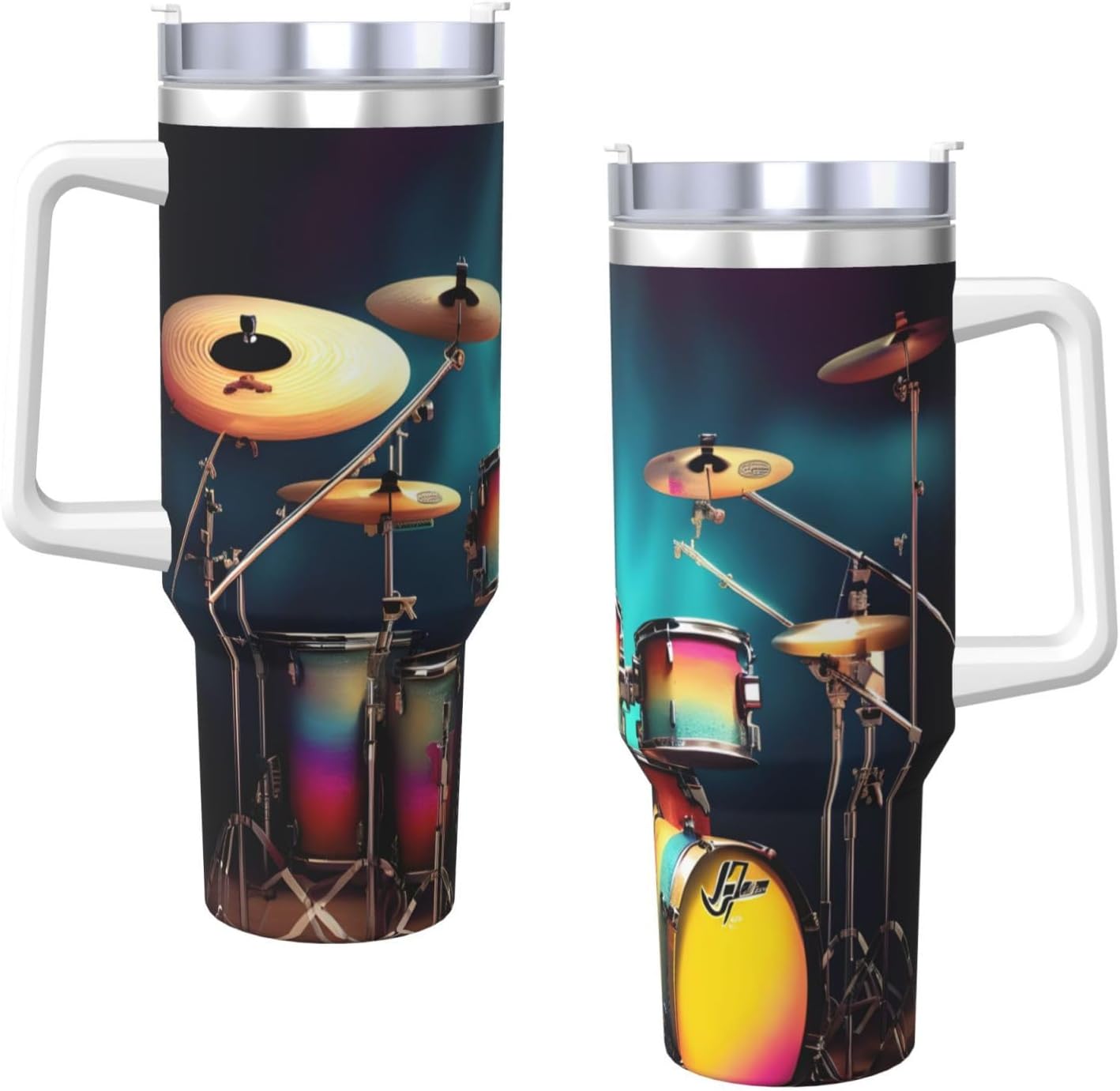 40 OZ Cool Drums Set Print Ice Bully Cup with Handle Straw Lid Straw,Stainless Steel Tumbler Coffee Cup
