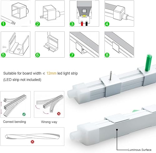 Miniatura 10 de Sistema de canal LED de silicona de 16.4ft para tira de luz LED de cuerda de neón de 0.197in, perfil de carcasa de tubo flexible de 0.157 x 0.394in,