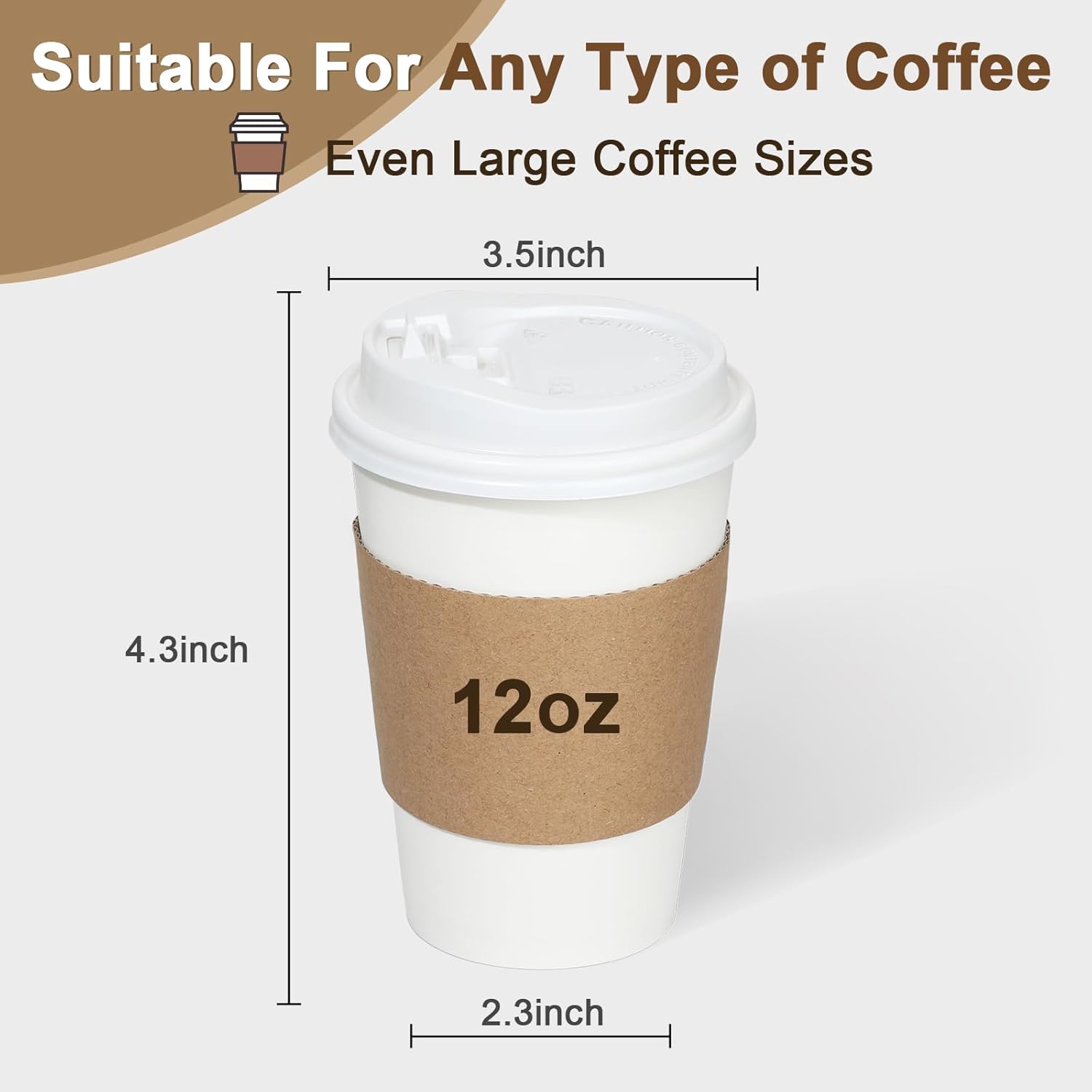 120 Pack 12 oz Paper Coffee Cups Set, Disposable White Coffee Cups with Lids, Sleeves and Stirring Sticks, Fit For Cold and Hot Drinks - Image 2