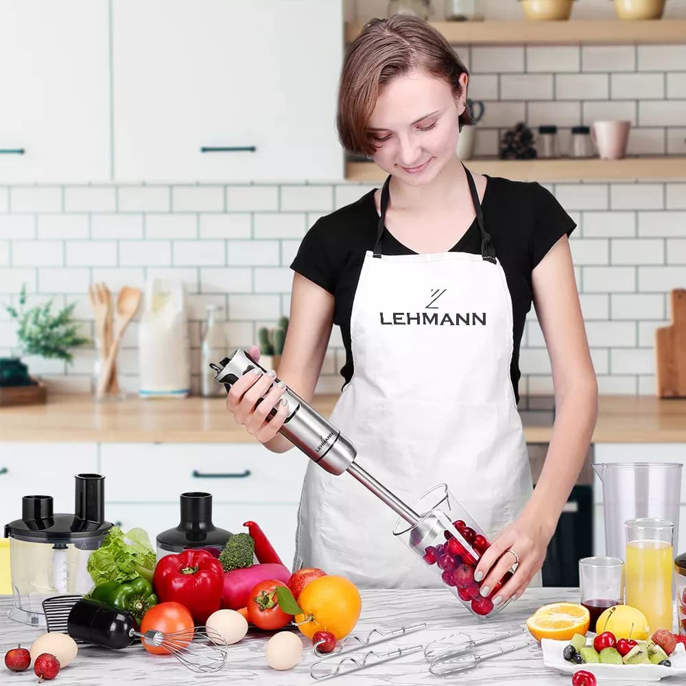 Lehmann Chopsui Mixeur plongeant 1200 W, Mixeur Plongeur avec 8 niveaux de vitesse, Mixeur blender pour Aliments pour Bebe, Soupe, Sauce et Purée, 9 Accessoires du mixer inclus