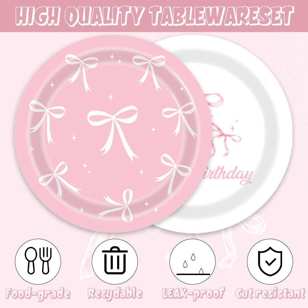 40pcs Bow Party Supplies,include 20 Dessert plate and 20 Napkin,bridal shower plates Party Plate Napkin Set,Used for She's Tying the Knot Bachelorette Party Decoration pink bow decor