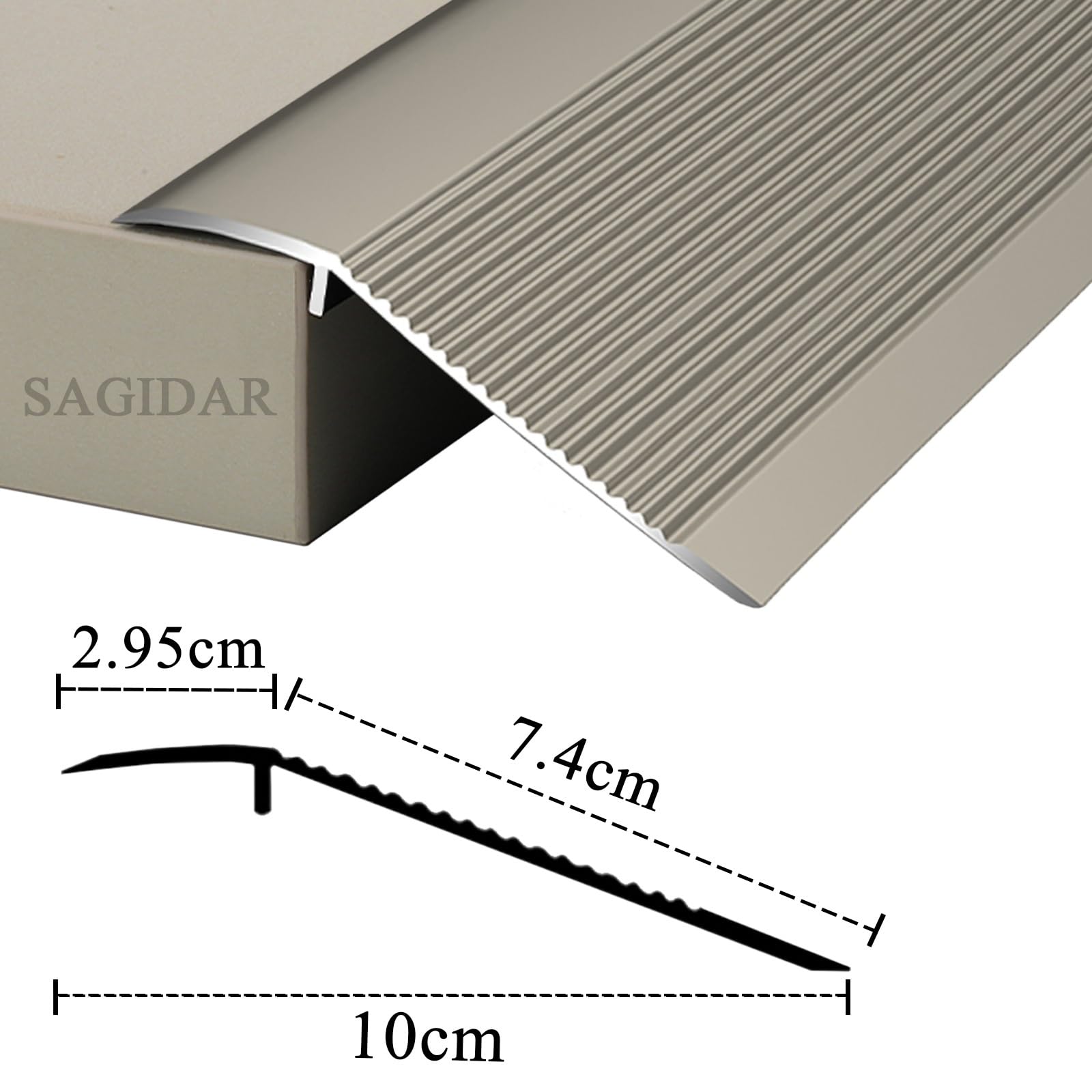 SAGIDAR Barre De Seuil Multiniveau, Bande Transition 10cm Large, Rampe D'entrée Bandes De Connexion Antidérapantes, Baguette Recouvrement pour Bords Tapis, Profil De Compensation pour Sols
