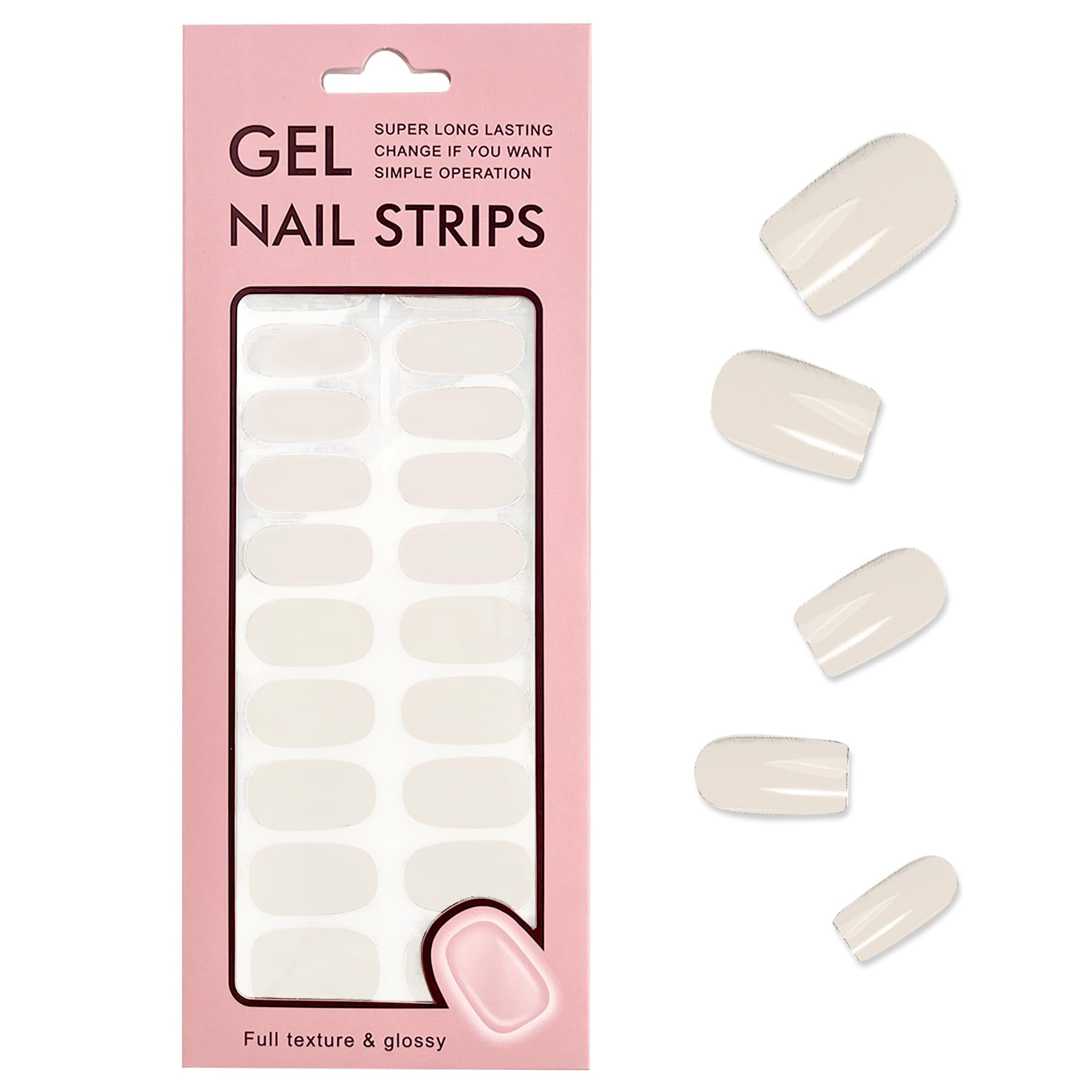 EKIND Gel Nail Strips, 22 Fully Cured Nail Wraps, UV Free Nail Polish Stickers, Long Lasting Salon-Quality Nail Stickers, for nail art enthusiasts to DIY nail decorations (White)