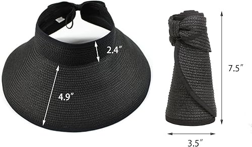 Miniatura 5 de DOOVID Sombreros de paja de verano para mujer, sombrero de ala ancha, protección UV, visera plegable, sombrero de playa para mujer