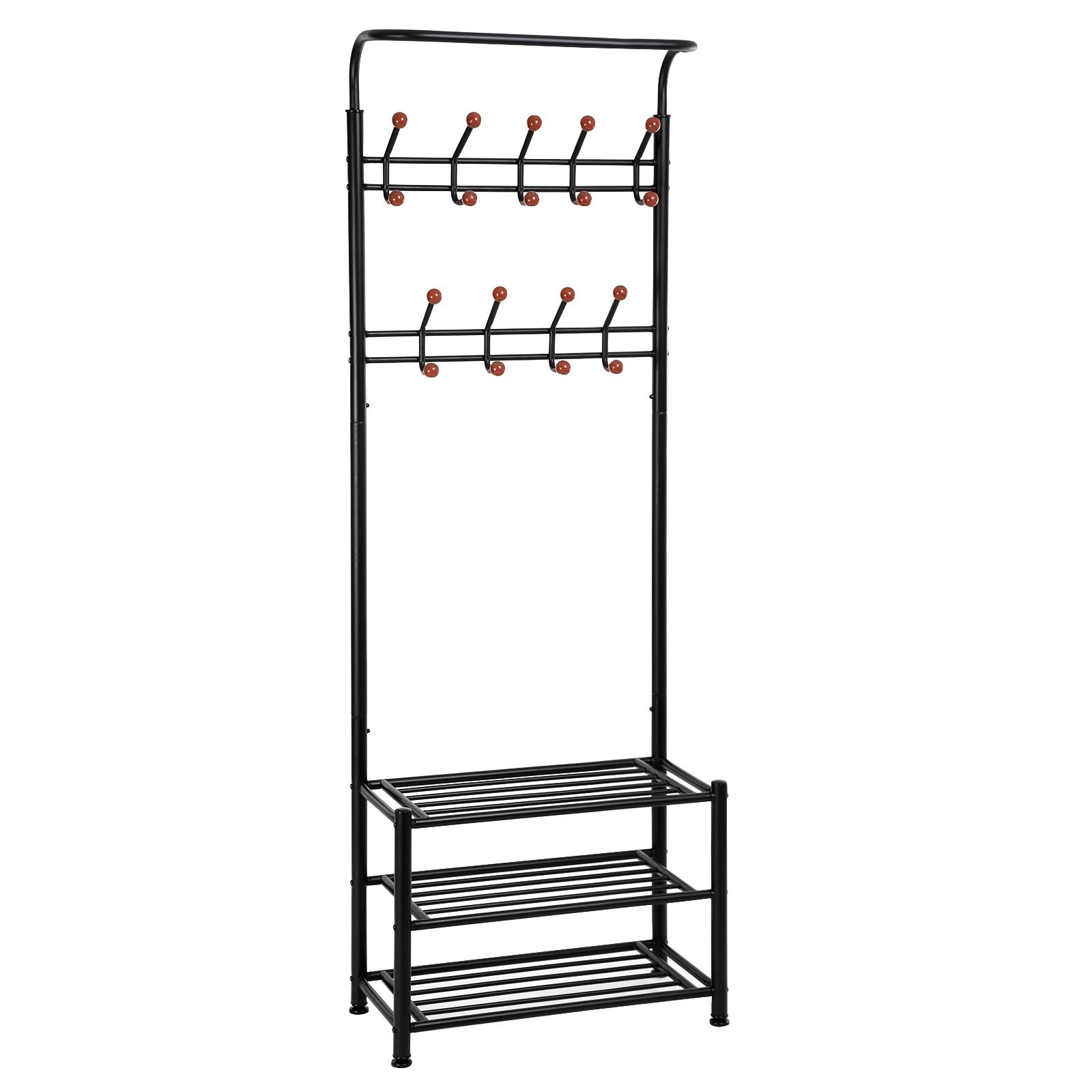SONGMICS Entryway Coat Rack with Storage Shoe Rack Hallway Organizer 18 Hooks and 3-Tier Shelves Metal Black