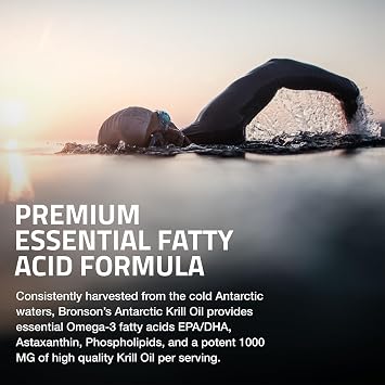 Bronson Antarctic Krill Oil 1000 mg with Omega-3s, 120 Softgels | Heavy Metal Tested, with EPA, DHA, Astaxanthin and Phospholipids, Non-GMO, Gluten Free, Soy Free