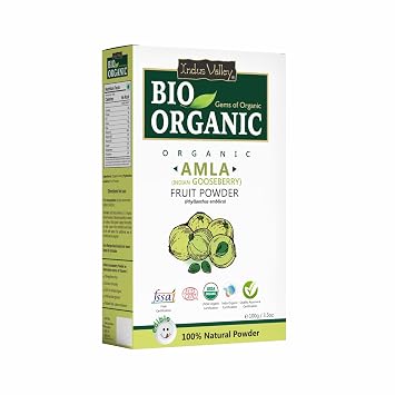 INDUS VALLEY Bio Organic 100% Natural Amla Indian Gooseberry Fruit Powder for Hair Growth, Skin, Indian Gooseberry | Non-GMO | Non-Irradiated | No-Preservatives, 0.22 oz