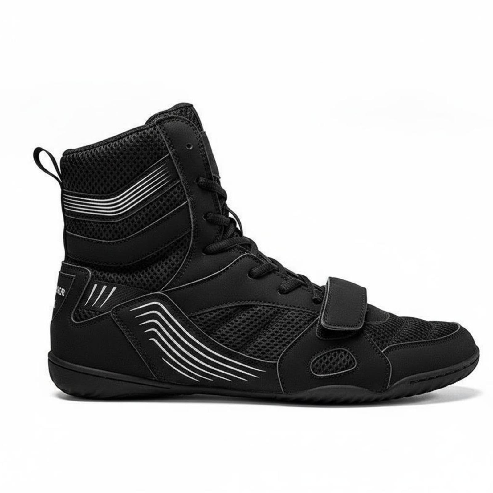 Highhigh-Top Athletic Shoes Breathable Mesh Boxing Shoes Hook-and-Loop Strap Sports Footwear Black 40-picture-21