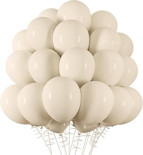 RUBFAC Globos de látex de color blanco arena, 100 globos de helio de 12 pulgadas para boda, novia, baby shower, graduación, aniversario, cumpleaños,