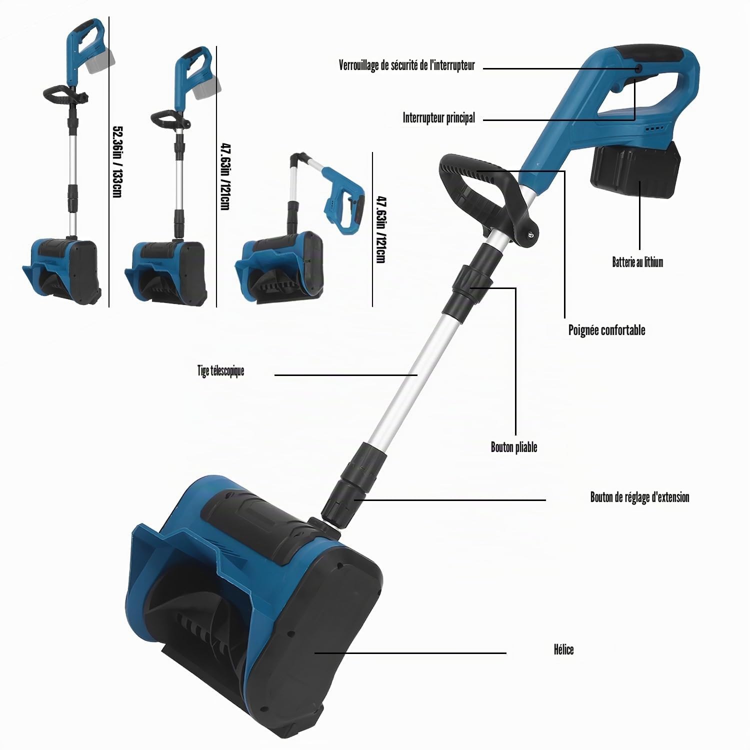 Souffleuse à neige sans fil Makita 18 V, brosse à neige électrique pliable, hauteur 20 cm