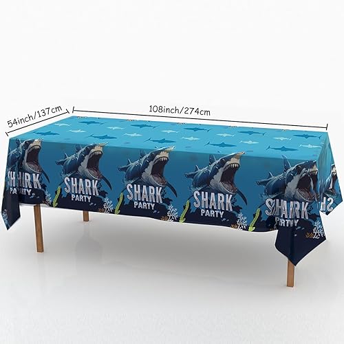 Miniatura 3 de Suministros de fiesta de cumpleaños de tiburón, decoraciones de fiesta temática de tiburón para niños, 142 piezas para servir a 20 invitados,