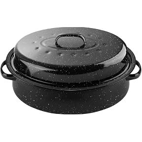 MIRRO 18in Enamel Oval Roaster with Lid, Black