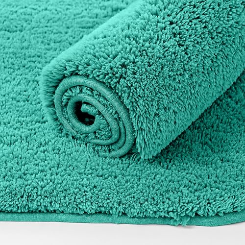 Image of enera Microfibre Bath Mat | Soft & Absorbent 2650 GSM | Non-Slip Latex Backing | Quick Dry, Washable Multipurpose Floor Mat for Bathroom, Bedroom, Kitchen & Home (Opella 40 x 60 cm) (Aqua)