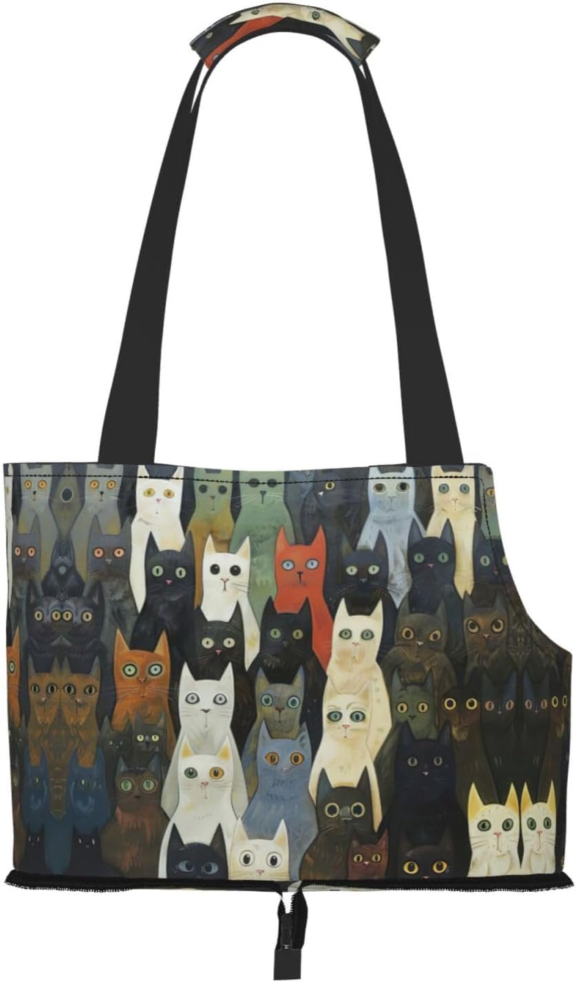 Cat Print Portable Foldable Shoulder Bag for Travel,with Collar Hook and Handle Pad,Cute Stylish Design