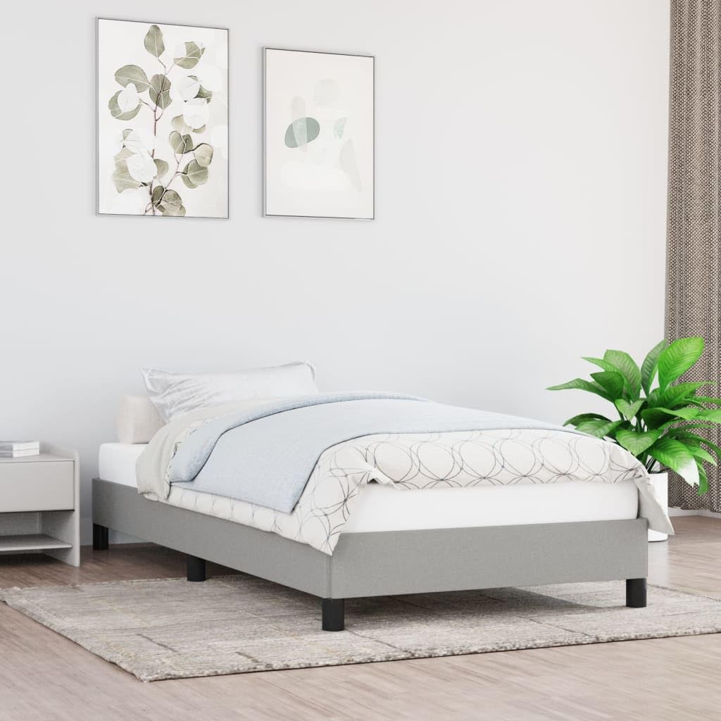 90x190 cm Fabric Bed Frame with Plywood Slats, Light Gray | Upholstered platform bed ideal for youth or guest bedrooms, easy to assemble.