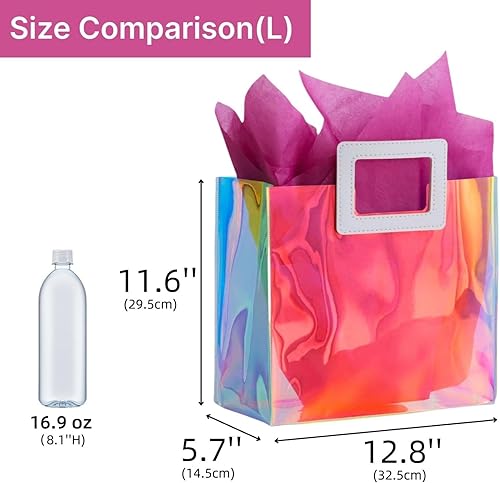 Miniatura 6 de VUOJUR Bolsa de regalo holográfica grande con papel de seda, reutilizable, bolsa de regalo de cumpleaños para mujeres y niñas, iridiscente,