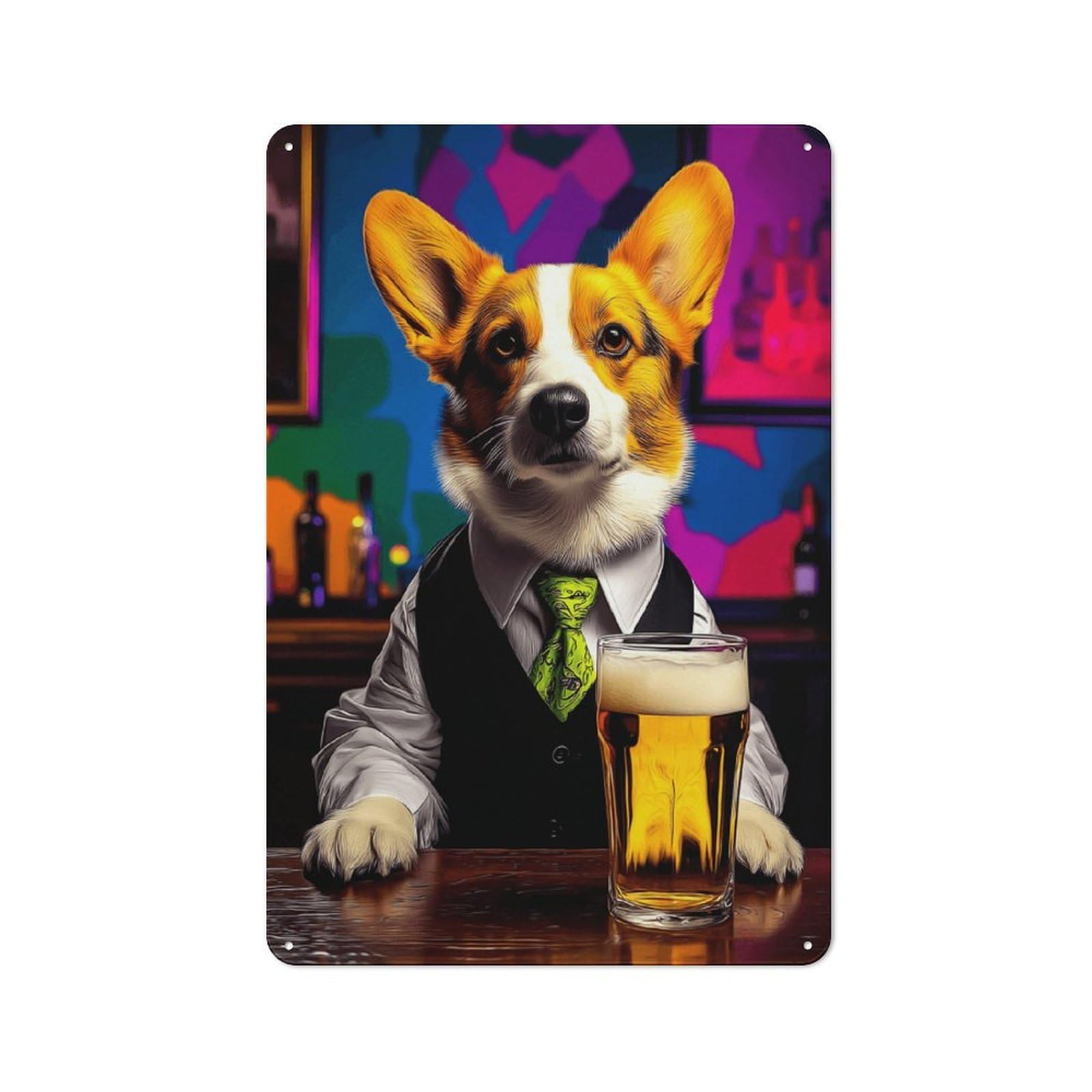 Junmoney Corgi In Suit Enjoying Beer At Bar Vintage Tin Sign 30X20cm For Home Office Or Studio, For Vintage Wall Decor Fans, For Cafés, Pubs And Restaurants