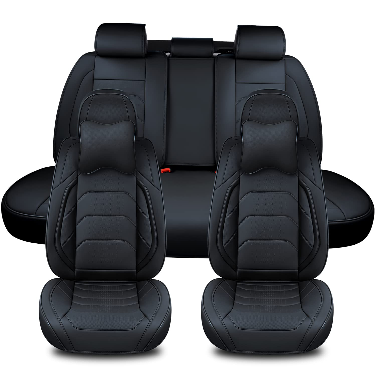 Black Car Seat Covers Full Set, Breathable Leather Automotive Front and  Rear Seat Covers Headrest for Comfortable Driving, Universal Auto Interior