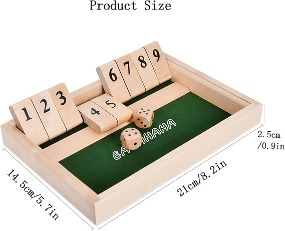 Shut The Box 9er,Wooden Table Game,Dice Games,Travel Game | Educational Dice Game for Kids -2 Players