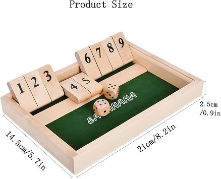 Shut The Box 9er,Wooden Table Game,Dice Games,Travel Game | Educational Dice Game for Kids -2 Players
