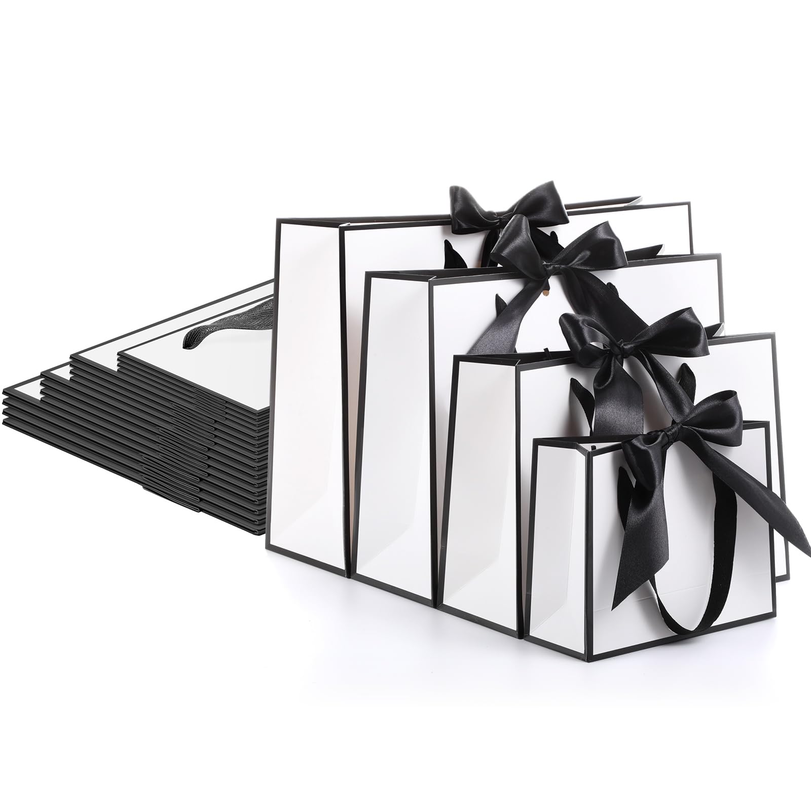 PerKoop 24 Pcs Metallic Paper Gift Bags with Handle Custom Paper Bags Gold Foil Return Gifts for Wedding Fall 5 Senses Christmas Bridesmaid Birthday(