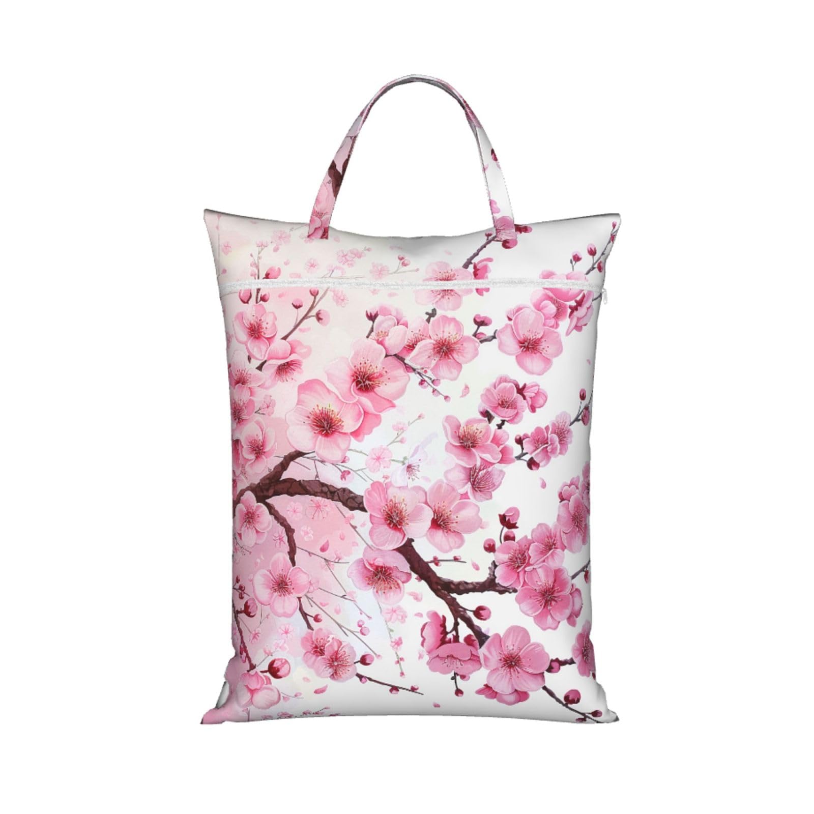 Large Travel Laundry Bags,Tempting Cherry Blossoms Print with Handle Foldable Laundry Bag for Holidays Gym Swimming and Family Trips, 1Pcs