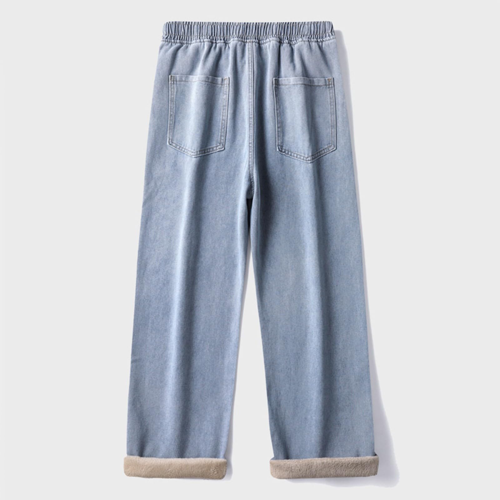 Generisch Pantaloni termici da uomo, pantaloni da neve, in pile Teddy, con calda imbottitura, gamba dritta, pile felpato, jeans termici