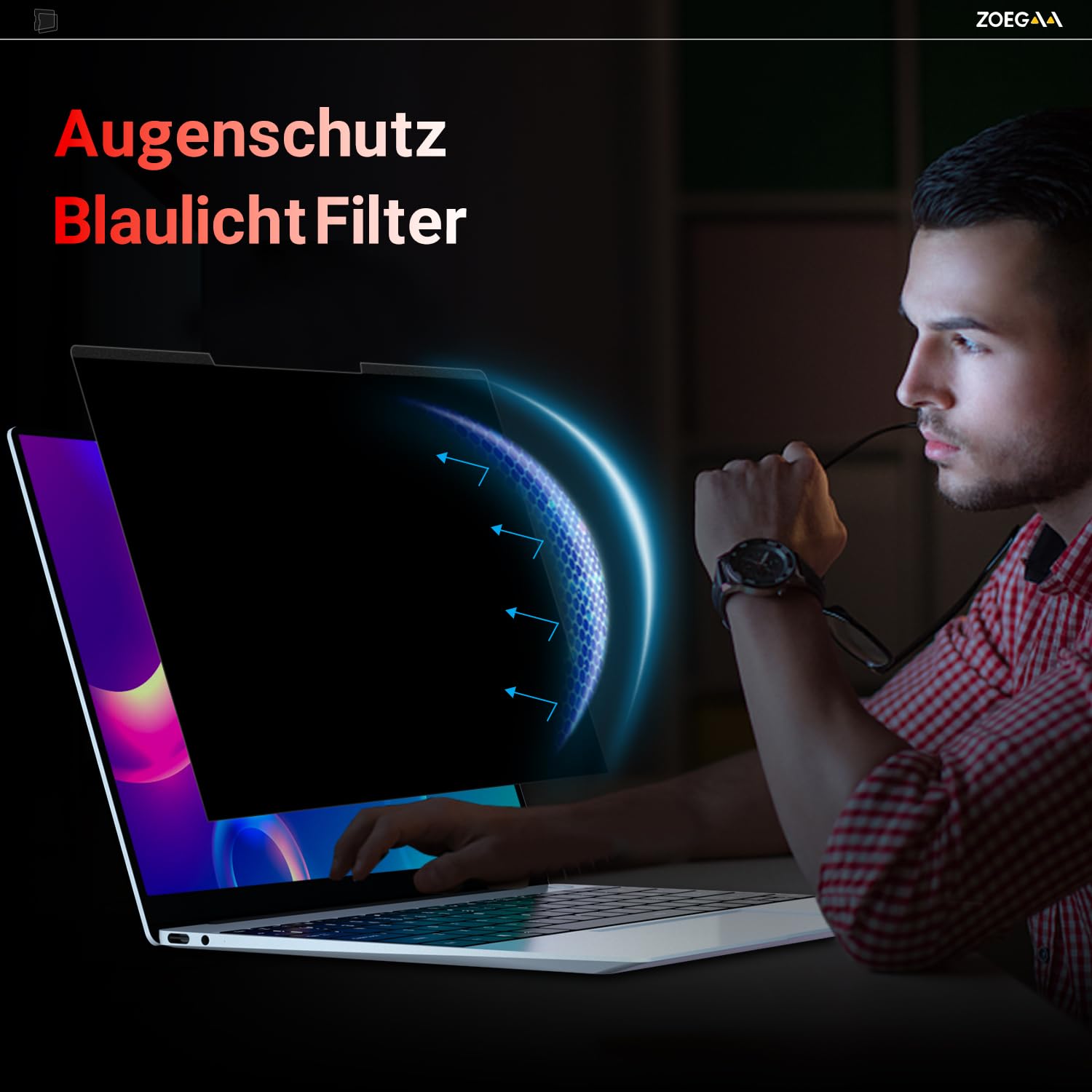 ZOEGAA Magnetischer Laptop Sichtschutz 15.6 Zoll Seitenverhältnis 16:10 für Lenovo Hp Dell Acer Asus, Abnehmbarer Anti Blaulicht Sichtschutzfolie Blickschutzfolie 15,6 Entwickelt&Produziert von ZO