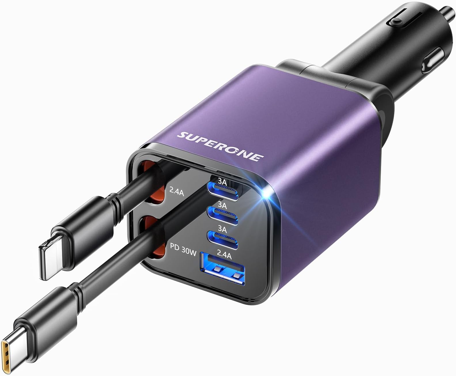 [Upgraded] 6 in 1 Retractable Car Charger, SUPERONE Smaller Fast Car Phone Charger 99W with Cord, USB C and iPhone Car Charger Adapter, Compatible iPhone 17/17 Pro Max/16/15/14/13/12/11, Sumsung