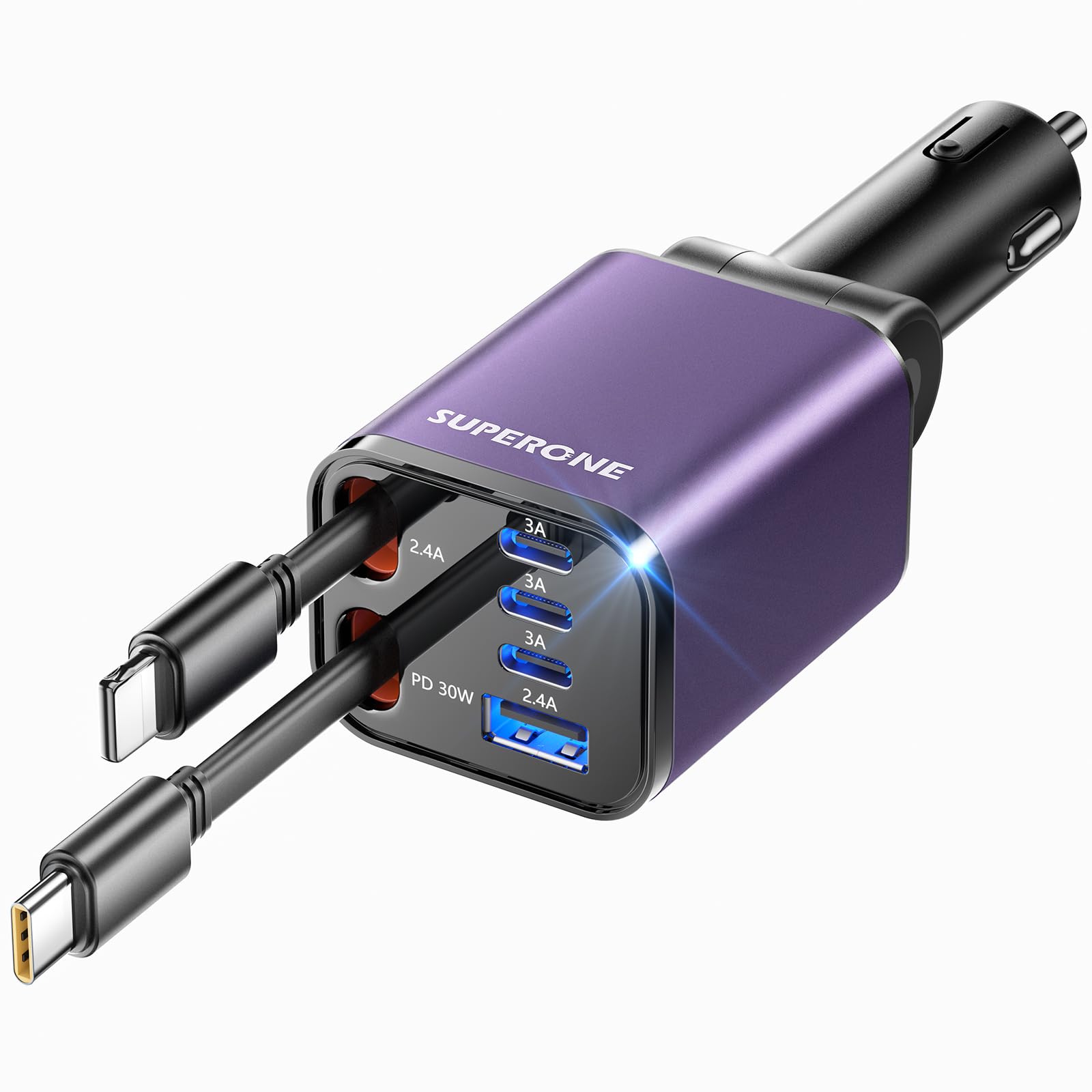 Photo 1 of [Upgraded] 6 in 1 Retractable Car Charger, SUPERONE Smaller Fast Car Phone Charger 99W with Cord, USB C and iPhone Car Charger Adapter, Compatible iPhone 17/17 Pro Max/16/15/14/13/12/11, Sumsung