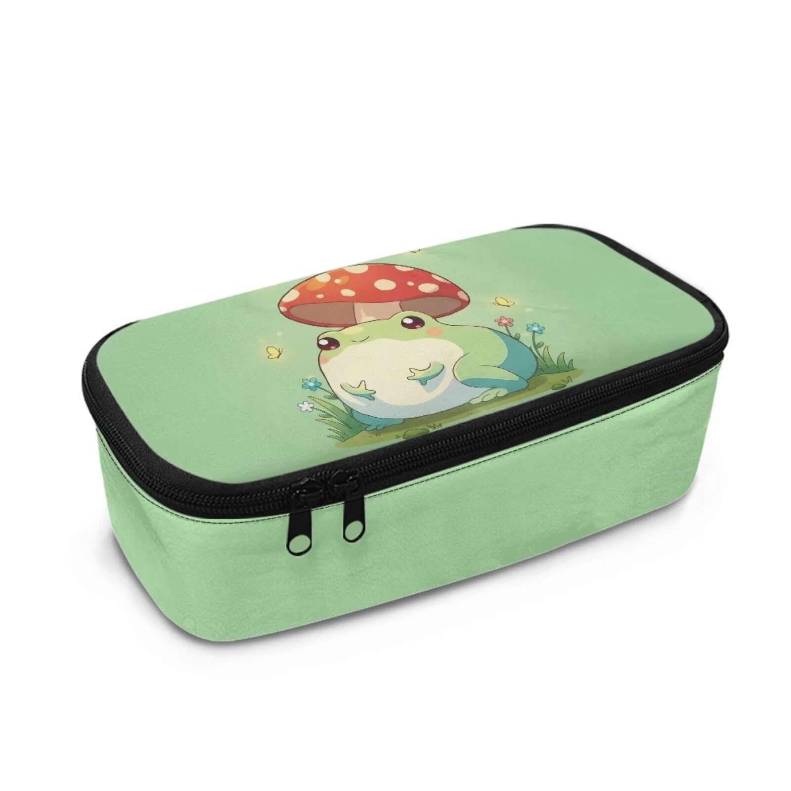 Dngkaoje Mushroom Frog Pencil Case Kids Boys Girl Pencil Box Animal Frog Print Pen Pouch with Pen Slots Large Zipper Pen Holder for School Supplies Desk Stationery Organizer for Elementary — image 1