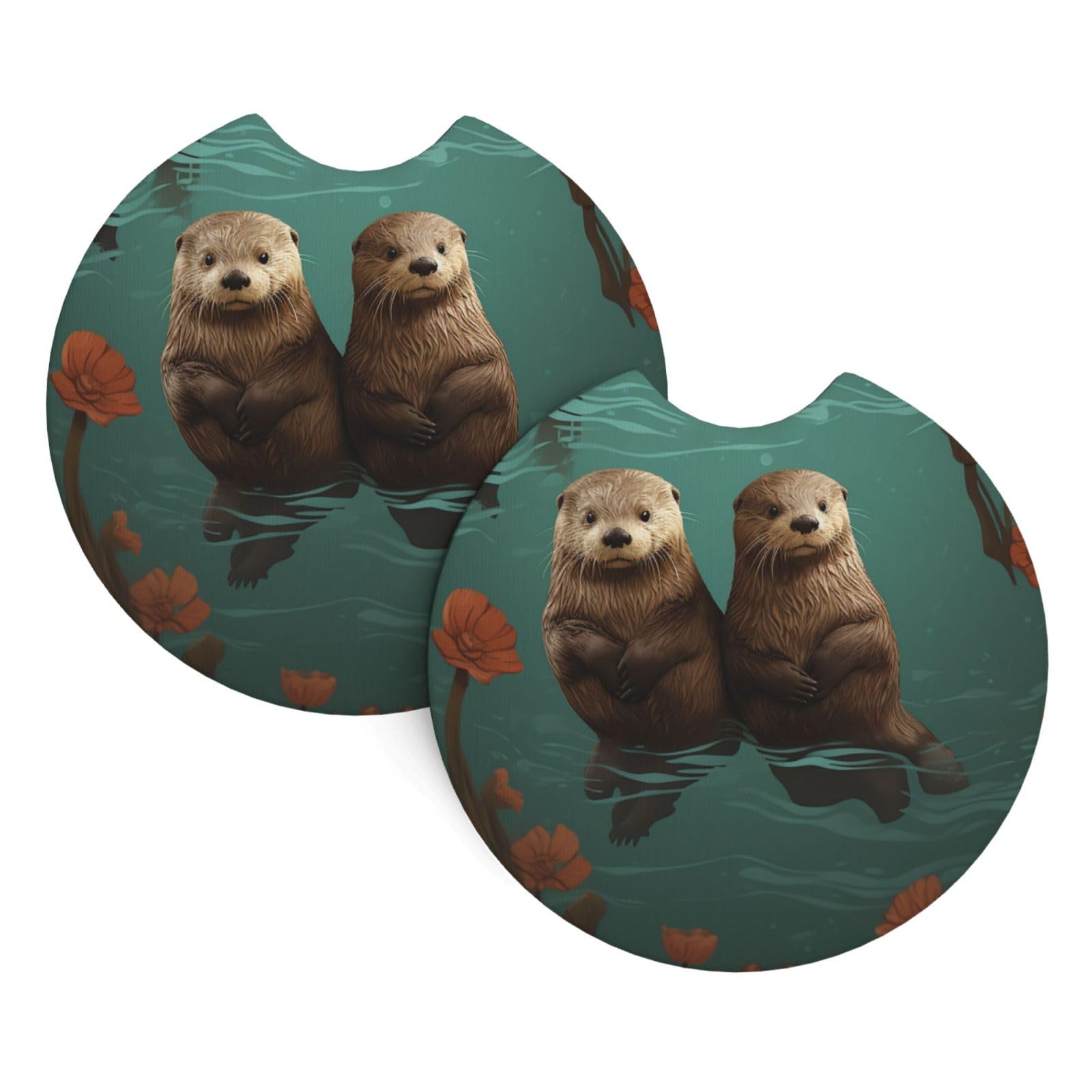 2 Pack Car Coaster for Cup Holders Otters in Love Car Cup Coaster 2.7" Neoprene Non-Slip Automotive Cup Mat Universal Auto Car Interior Accessories for Women Men Cup Pad