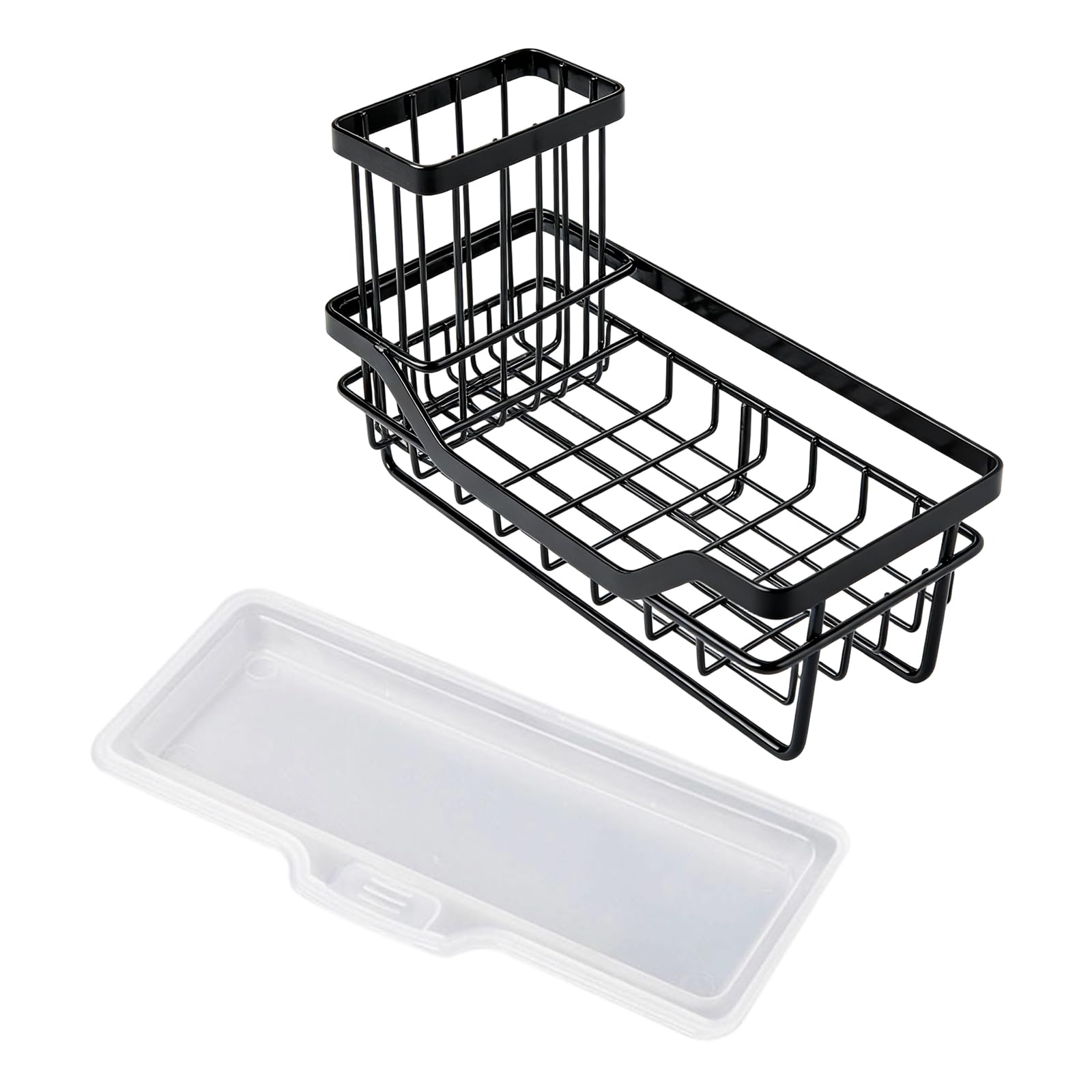 Organized Countertop Rack for Sponges Brushes and Soap with Removable Tray Keeping Sink Area Freshing Organized Countertop Rack for Sponges Brushes and Soap with Removable Tray Keeping Dry Area