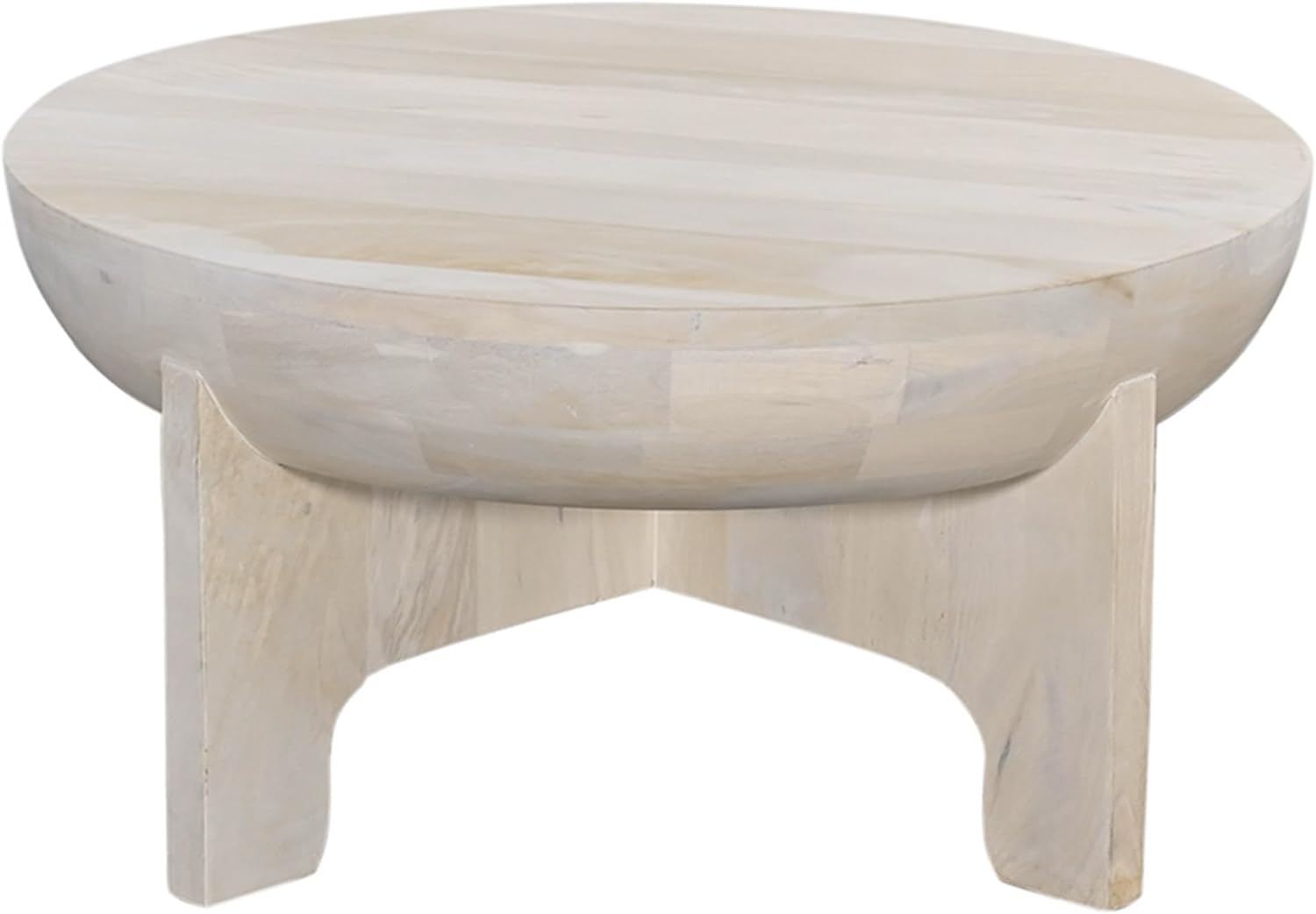 The Urban Port Tomas 32 Inch Coffee Table, Mango Wood Drum Top, Classic Washed White