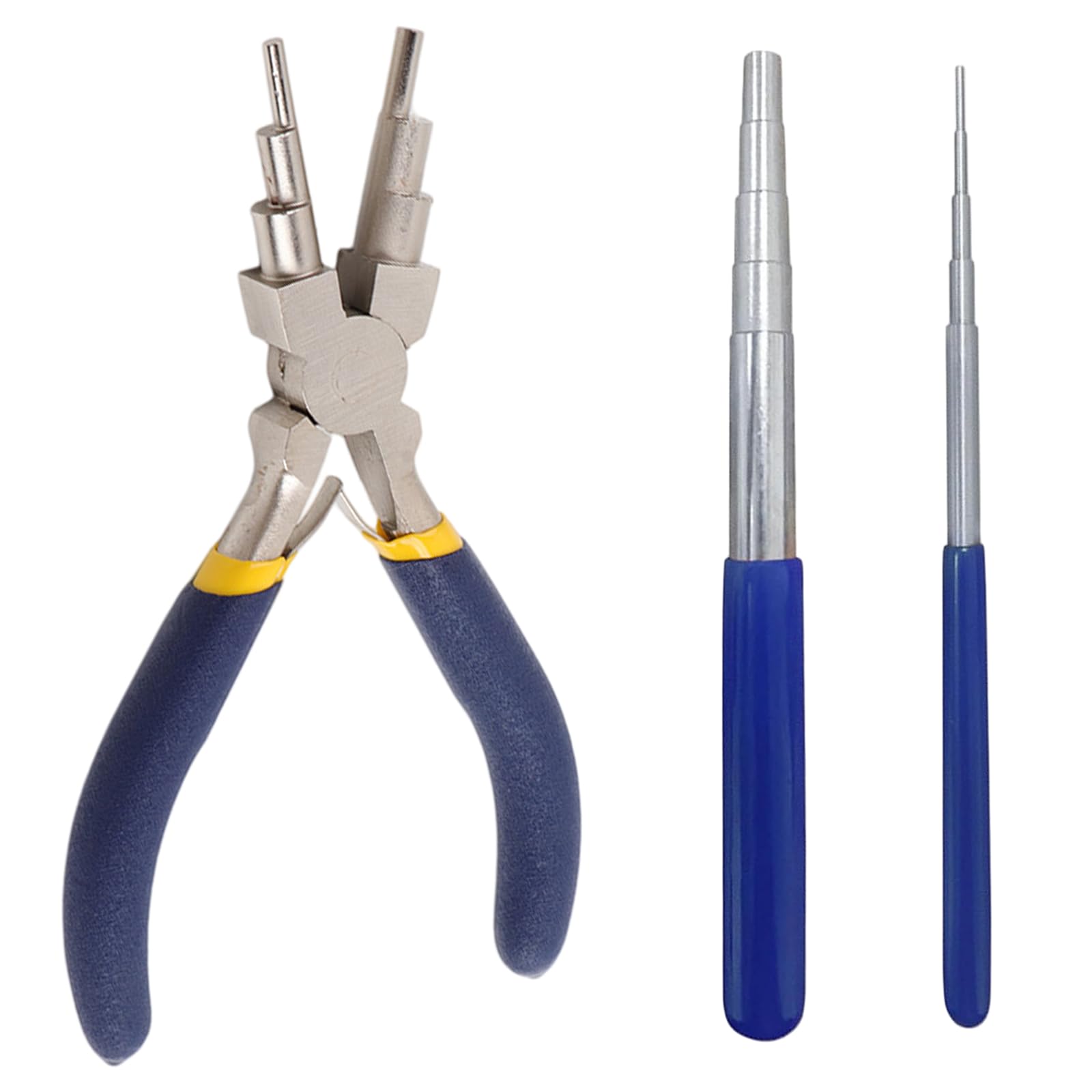 GIONAR Wire Looping Tool Set,6-in-1 Blue Yellow Bail Pliers with 2 Wire Looping Mandrels,Jewellery Pliers for Wire Wrapping and Jump Rings, Essential Jewellery Making Tools