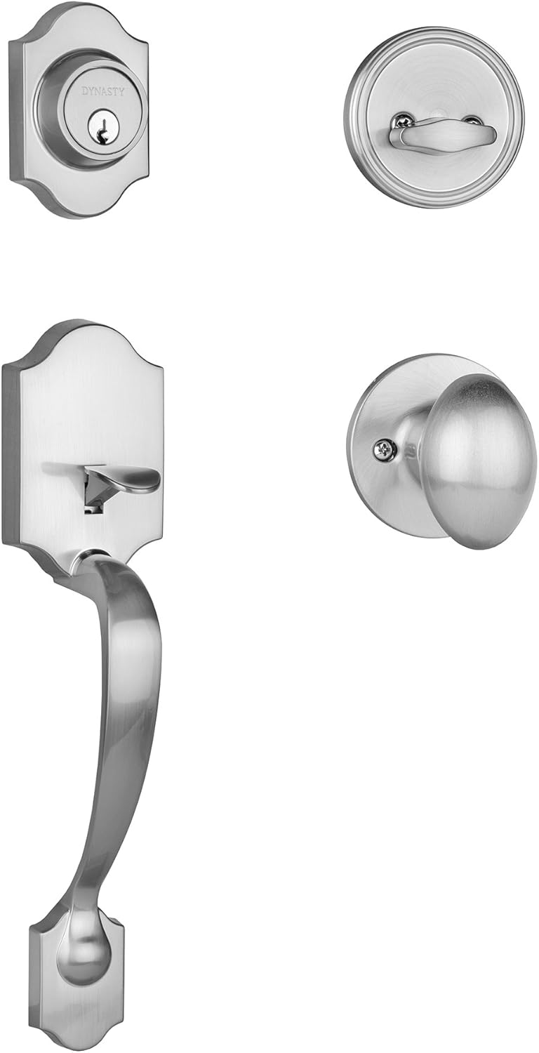 Dynasty Hardware DEN-ASP-100-15 Denver Front Door Handleset, Satin Nickel with Aspen Knob