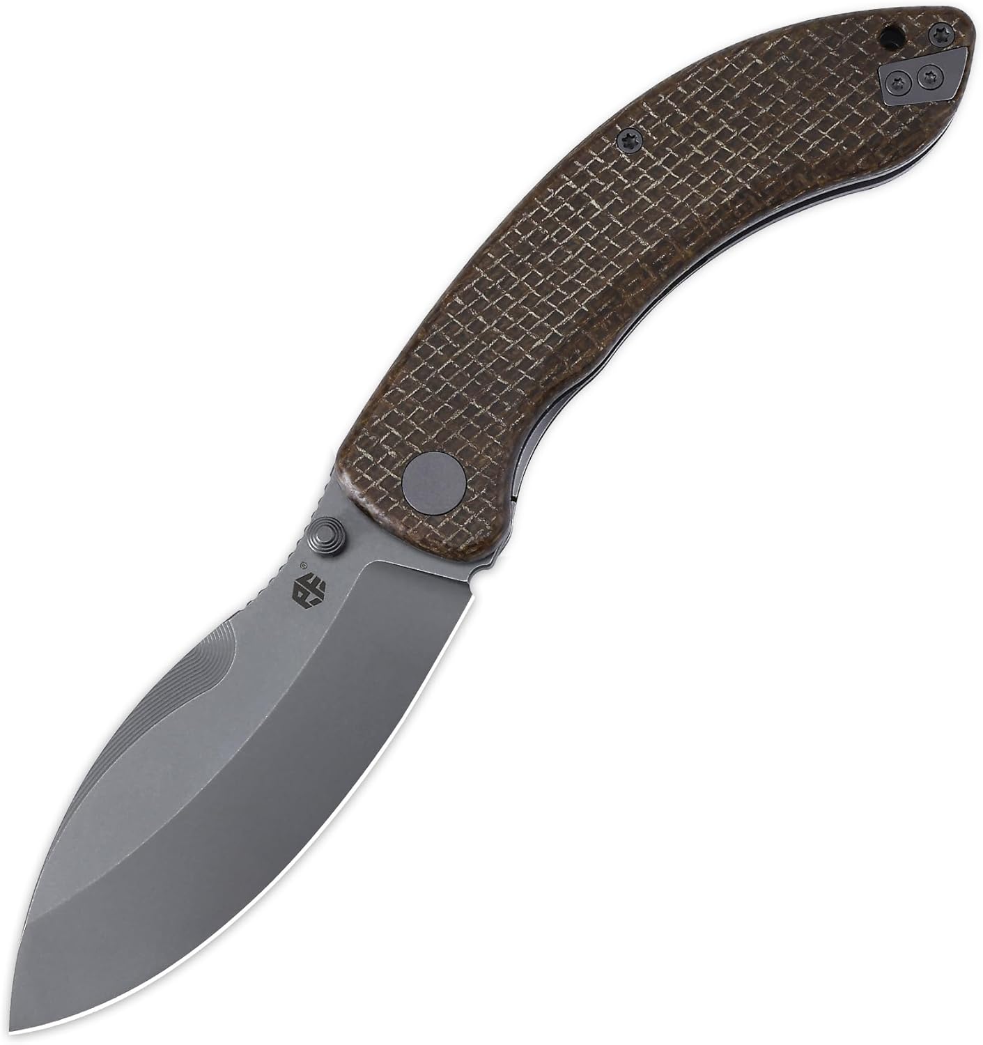 Petrified fish PFB06 Folding Knife,3.74" 14C28N Steel Stonewashed Blade Micarta Handle Folding knife for EDC Camping Outdoor (Brown Micarta)