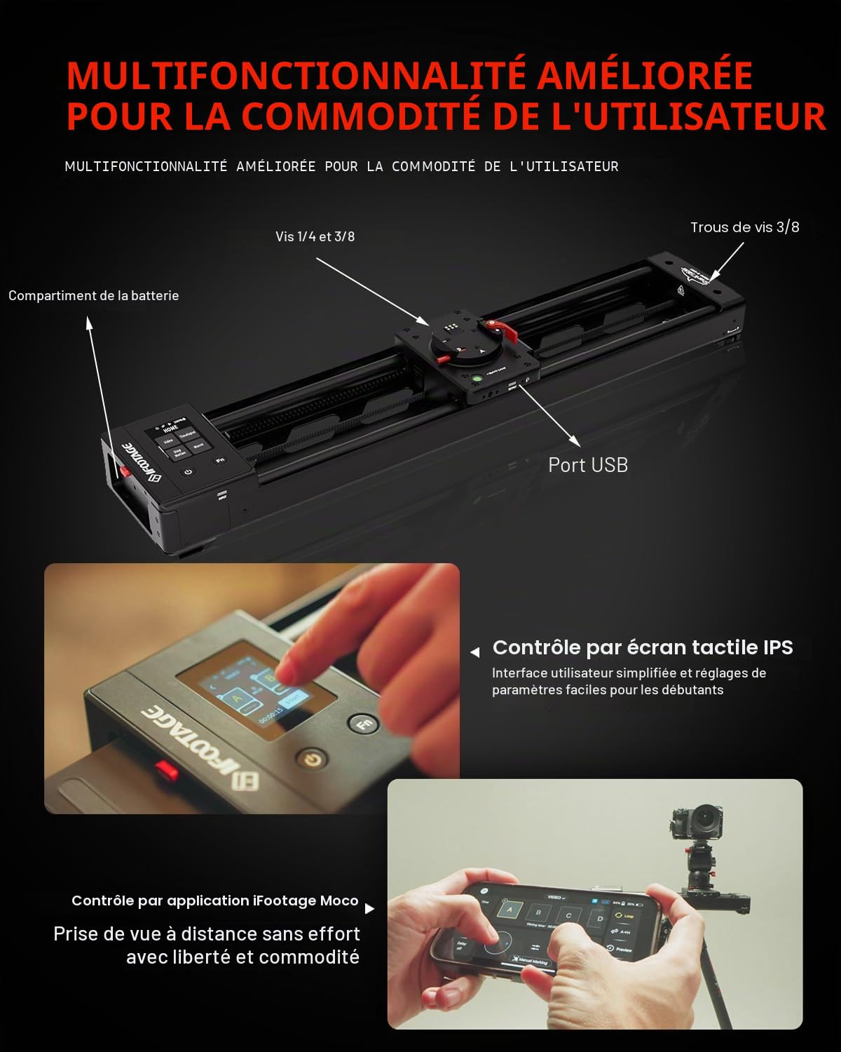 IFOOTAGE Shark Slider Nano II-660(66cm) Curseur de Caméra Motorisé,Contrôle par Écran Tactile Mobile App/IPS,Enregistrement Panoramique à 360°,Extrêmement Silencieux,Capacité de Charge Jusqu'à 3,5kg