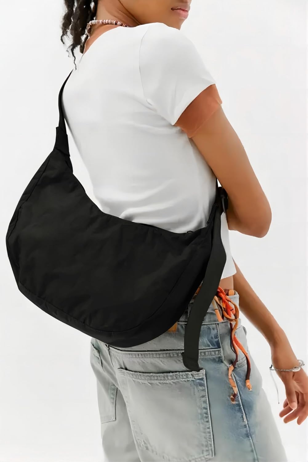Medium Nylon Crossbody Crescent Bag: Slouchy Style Shoulder Casual with Adjustable Strap - Image 2